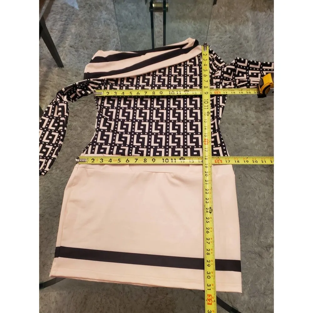 Chicme Beige Black Turn Down Collar Long Sleeve Casual Knee Length Dress Size M Size M - Image 7