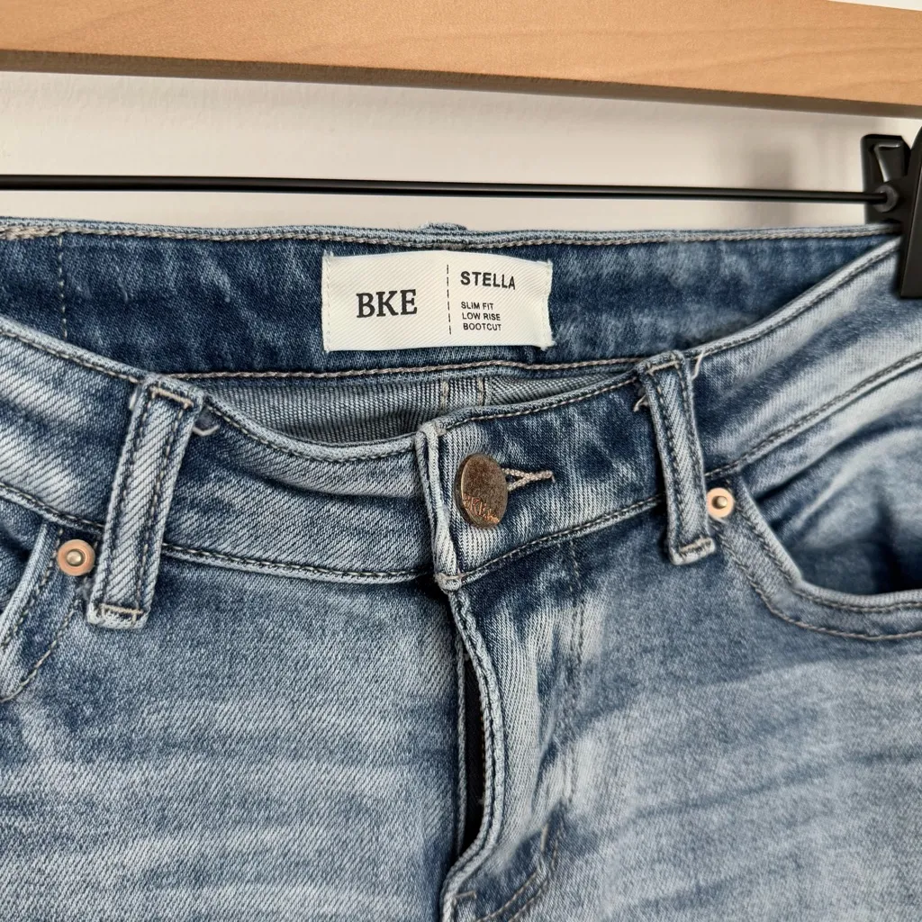 BKE 30 X 29.5” Stella Slim Fit Low Rise Bootcut Jeans Light Wash Y2K Style Biker - Image 2