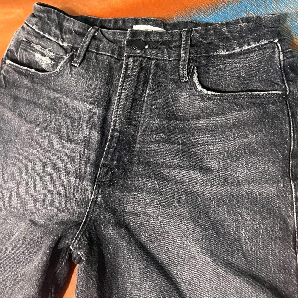 Good American Good Mom Jeans 2/26 black distressed hem high waist straight - Image 6