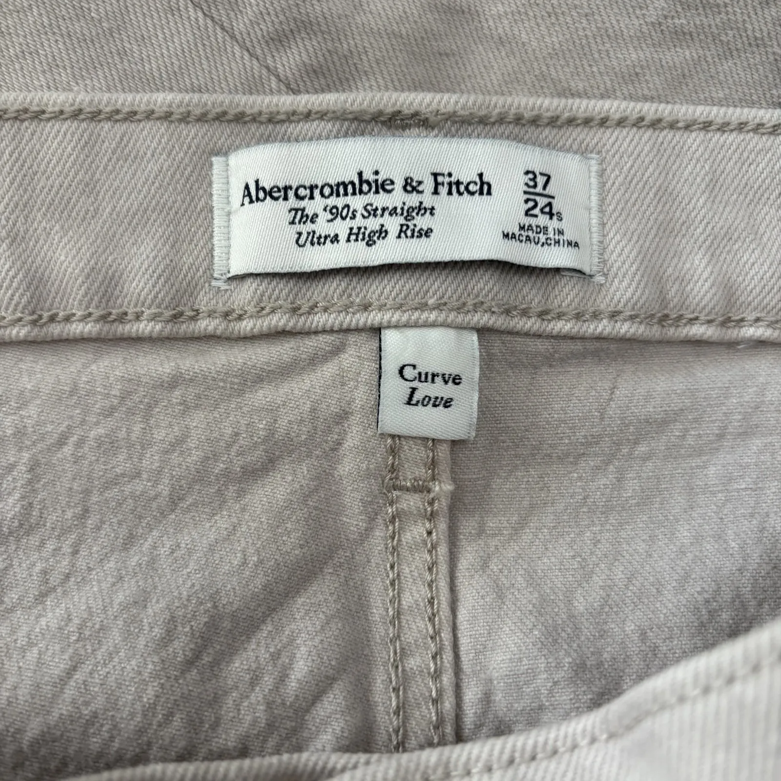 Abercrombie & Fitch The 90s Straight Ultra High Rise‎ Jeans Womens 37 24S Beige - Image 7
