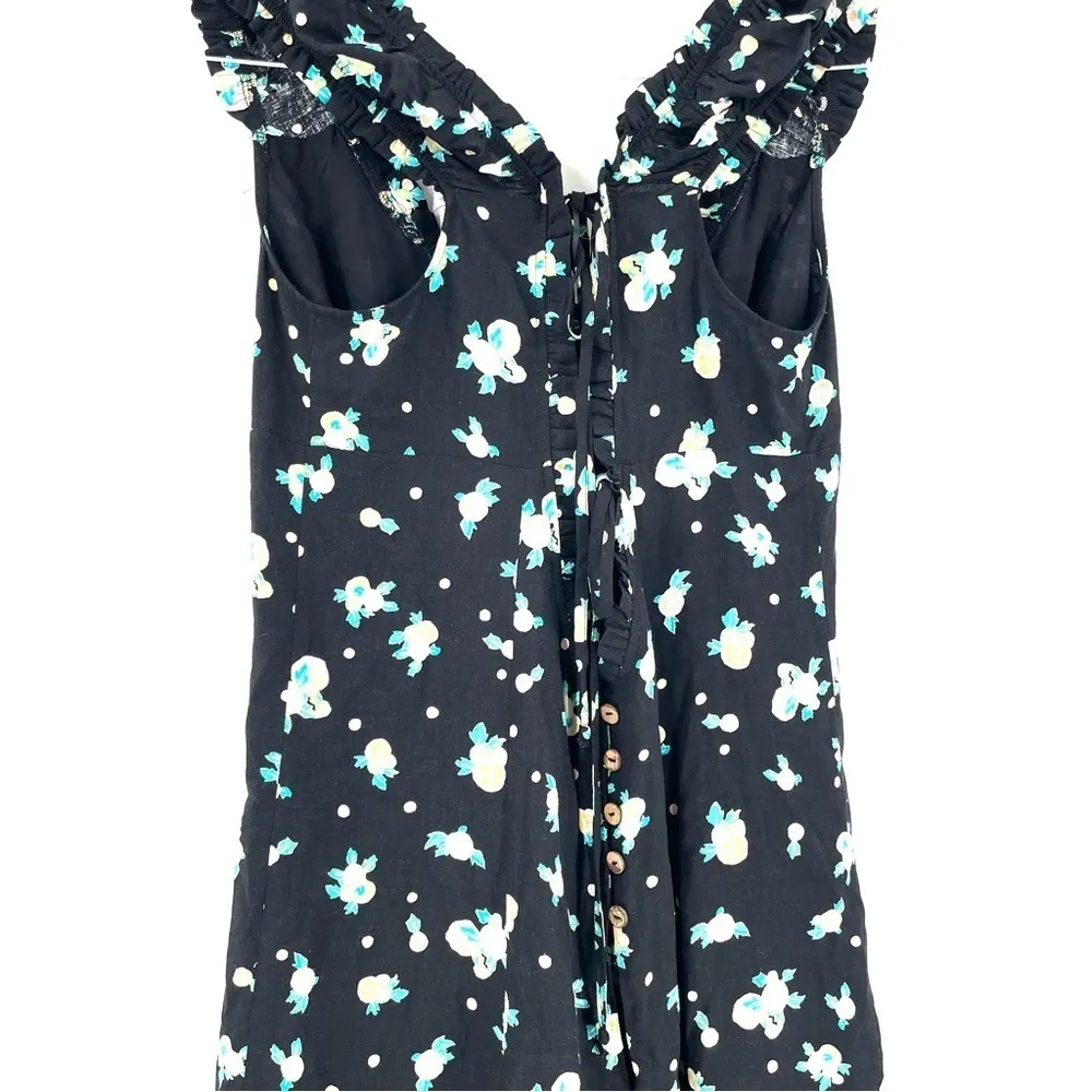 Free People Like A Lady Mini Floral Black Tie Back Mini Tunic Dress - Image 9