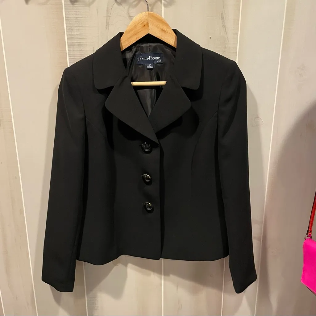 Classic vintage 90s Evan Picone black 3 chunky button blazer wide collar - Image 7