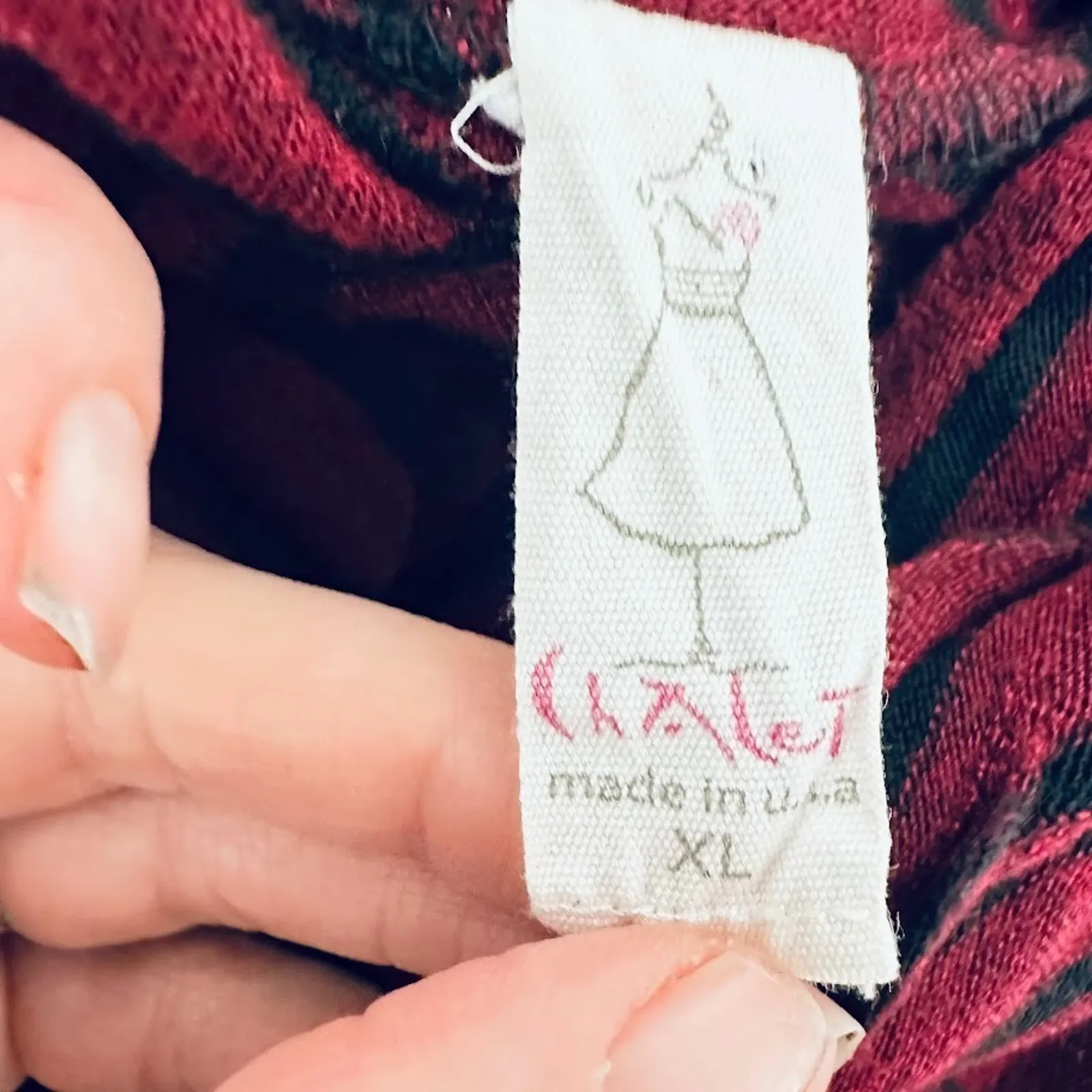 Chalet XL Tunic Top Cowl Neck Asymmetric Red Black Wavy Striped Lagenlook Artsy - Image 5