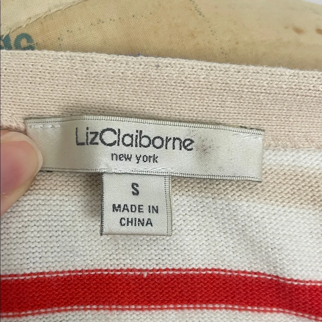 Liz Claiborne Striped V-Neck Cardigan Sweater Size Small - Image 3