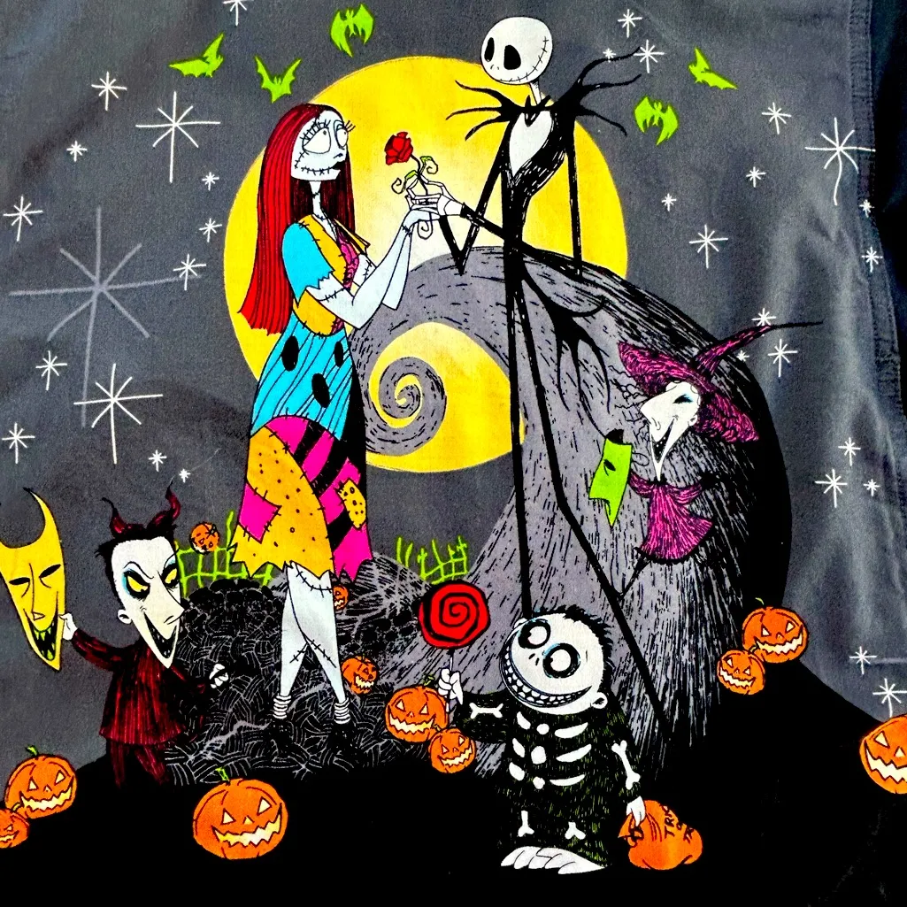 Rare Disney Nightmare before Christmas Halloween scrub top jack Sally pocket M - Image 4