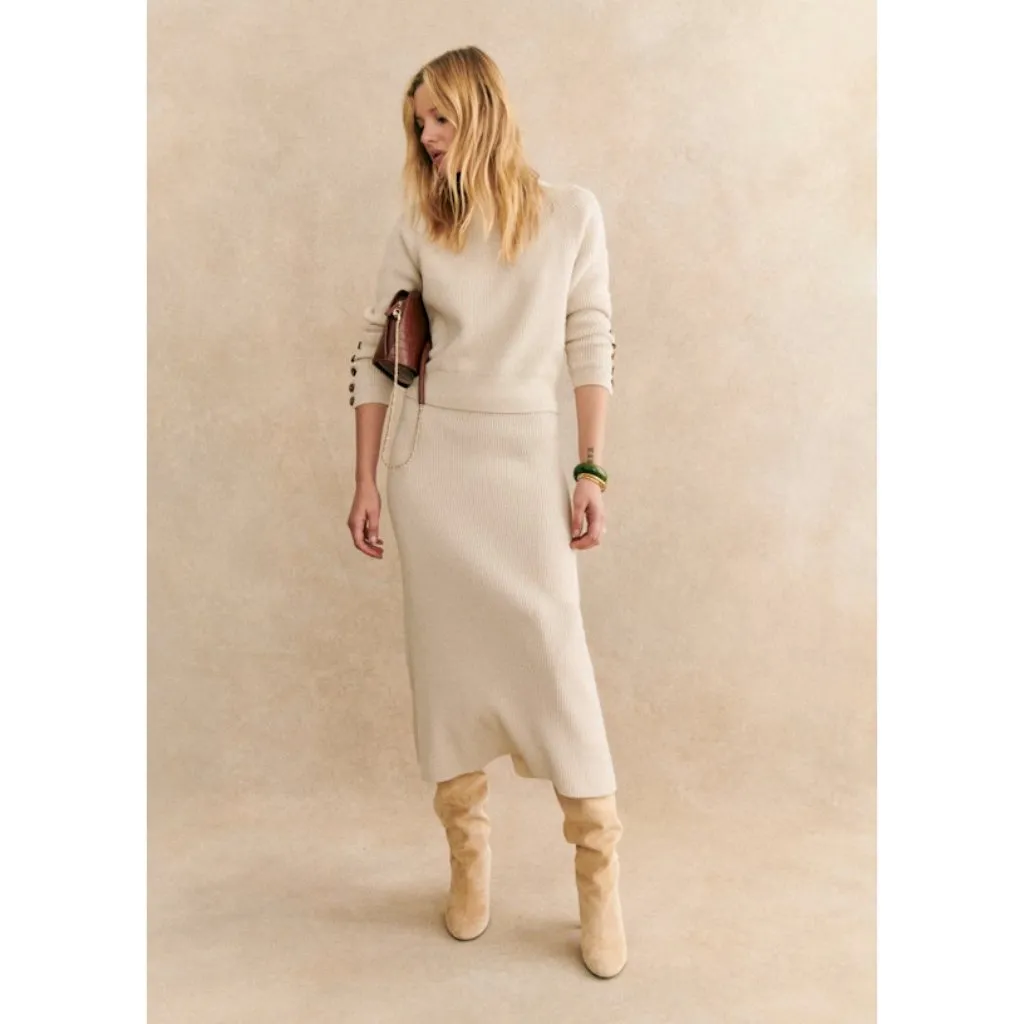 NWT Sezane Naelle in Natural Ribbed Merino Wool Cotton Midi Sweater Skirt XS - Image 2