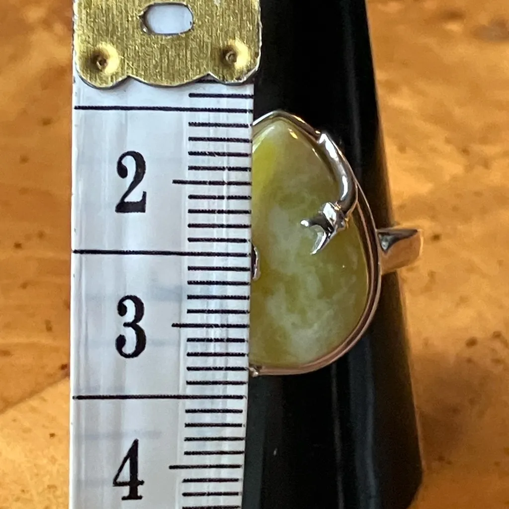 Natural Connemara Marble Sterling Silver Claddagh Ring Size 9 Green - Image 7