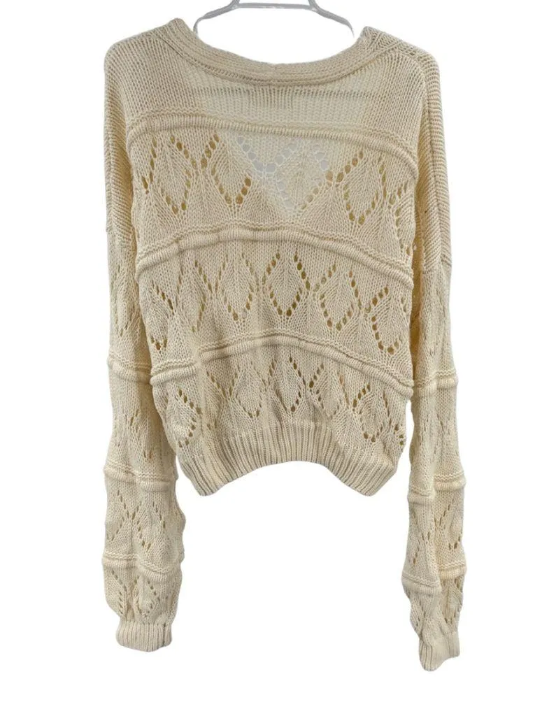 TALULAH Cream Open-Knit Women's  cropped cardigan L slouchy oversized sleeves - Image 2