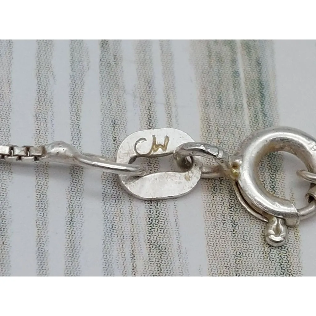 Pretty Sterling Silver Opal & Marcasite Pendant Necklace Box Chain Signed CW 18" - Image 7