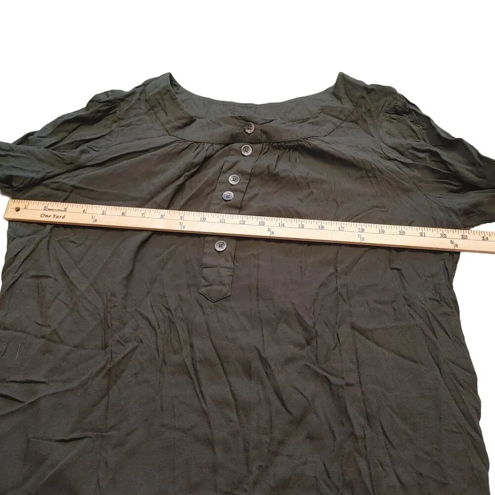 Preswick & Moore Rayon Size Large L Dark Green Flowy Button Blouse Whimsy Goth - Image 3