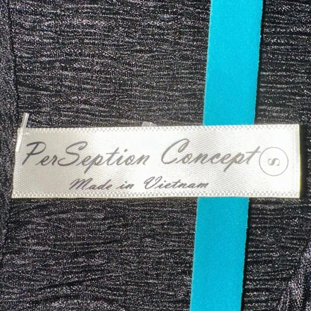 PerSeption Concept Black Shimmer Crinkle Top Tie Front Blouse Size M Size M - Image 3