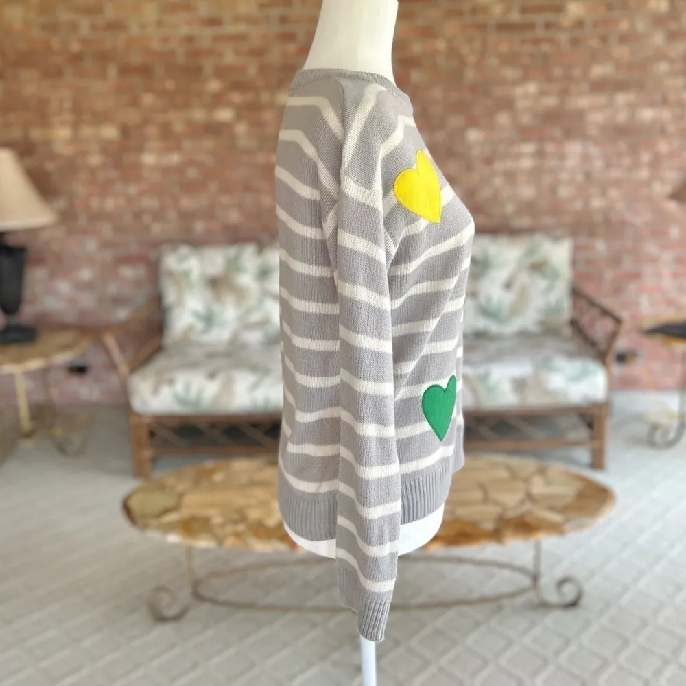 Brave Soul Grey Striped Heart Crewneck Sweater XS - Image 12