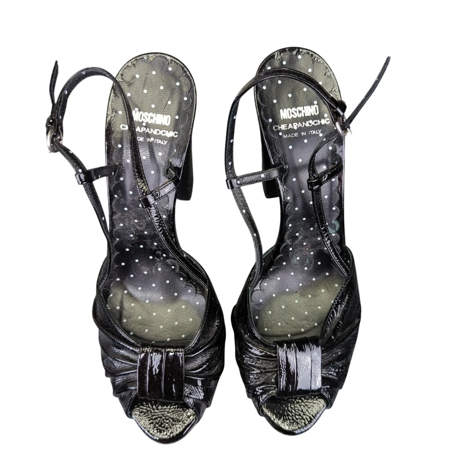 Moschino Cheap & Chic Block High Heel EU 38.5 Black Leather Peep Toe 4" Boutique Size 8.5 - Image 4