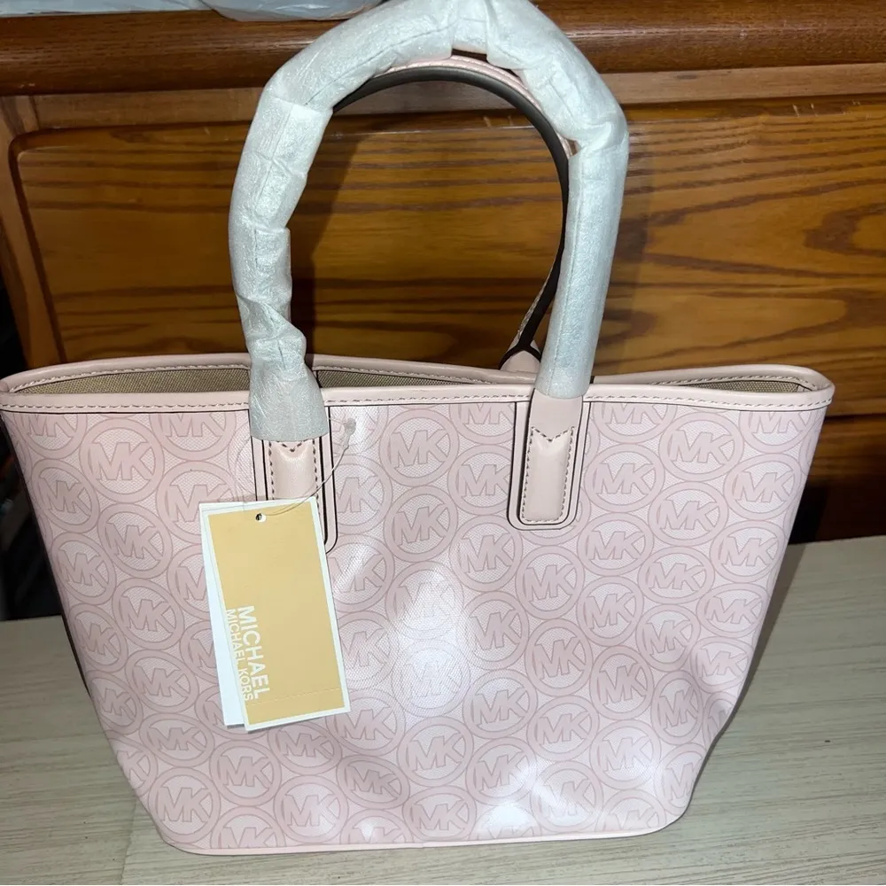 NWT  Jodie Small Logo Jacquard Tote Bag In Powder Blush - Image 7