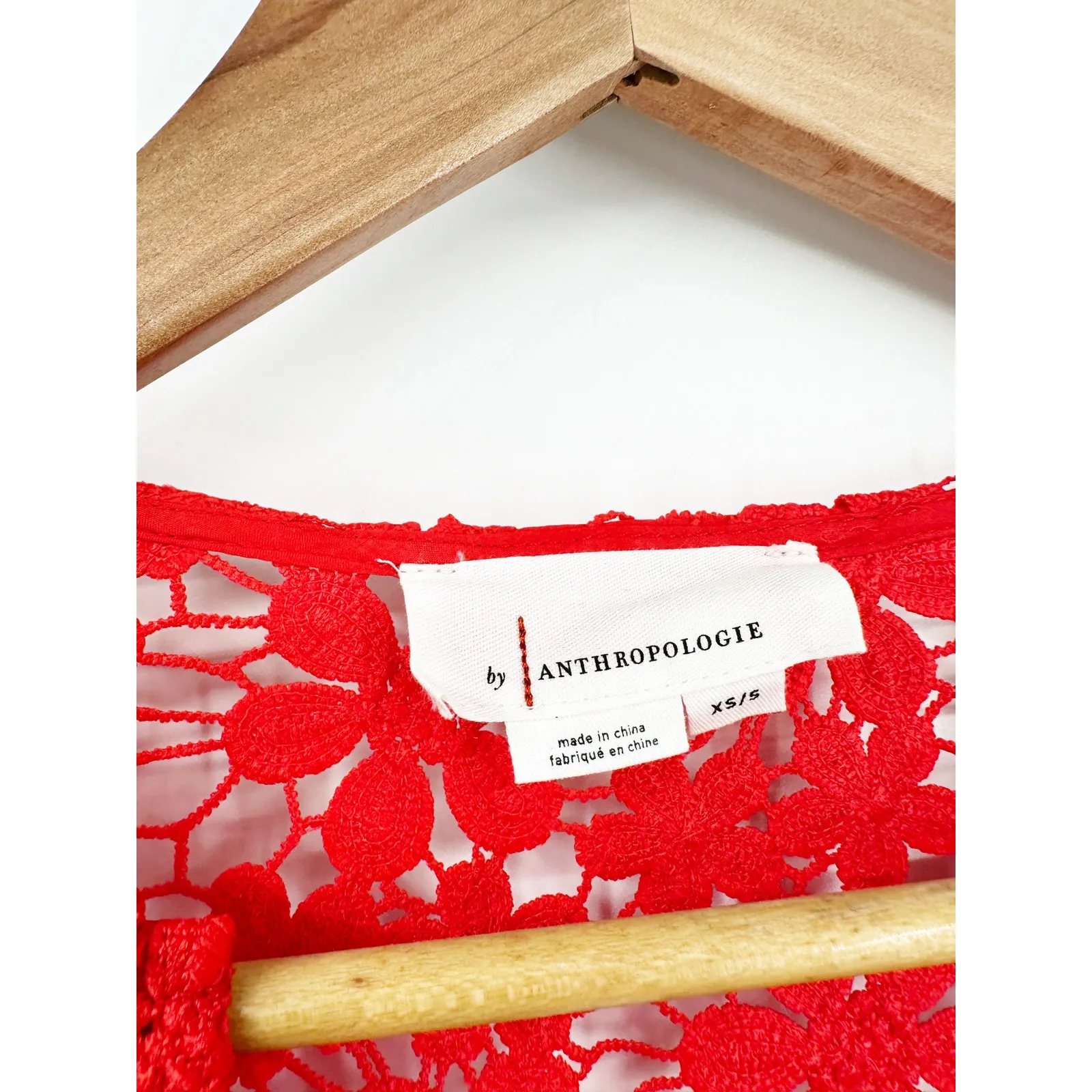 Anthropologie 3D Floral Red Kaftan V-Neck Sheer Lace Midi Dress Size XS/S - Image 5