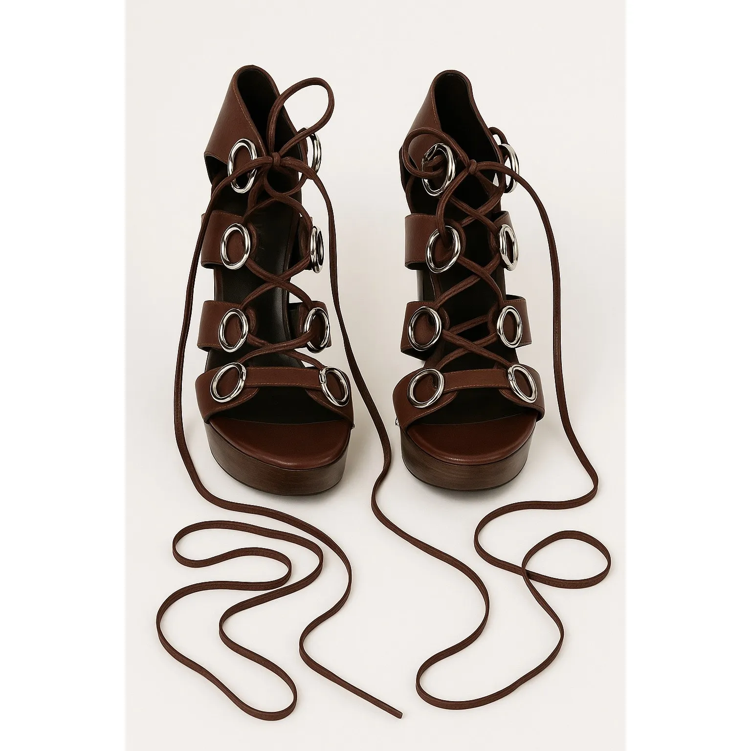 Gucci Bamboo Accent Leather Gladiator Calfskin Strappy Platform Sandals EU 37c - Image 2