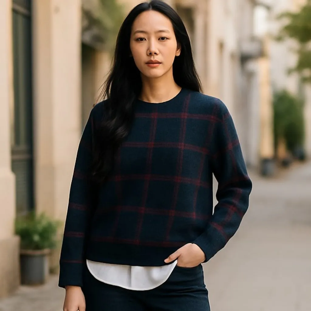 NWT ANNE KLEIN GREEN PLAID BUTTON DOWN INSERT SHIRT SWEATER GREEN SMALL - Image 2