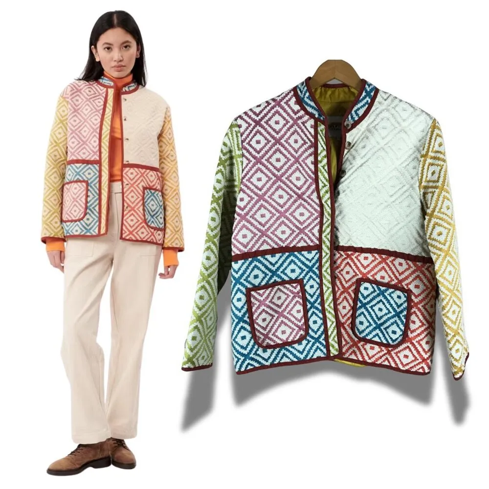 FRNCH Paris multicolor Patchwork Diamond Embroidered Jacket XS - Image 6
