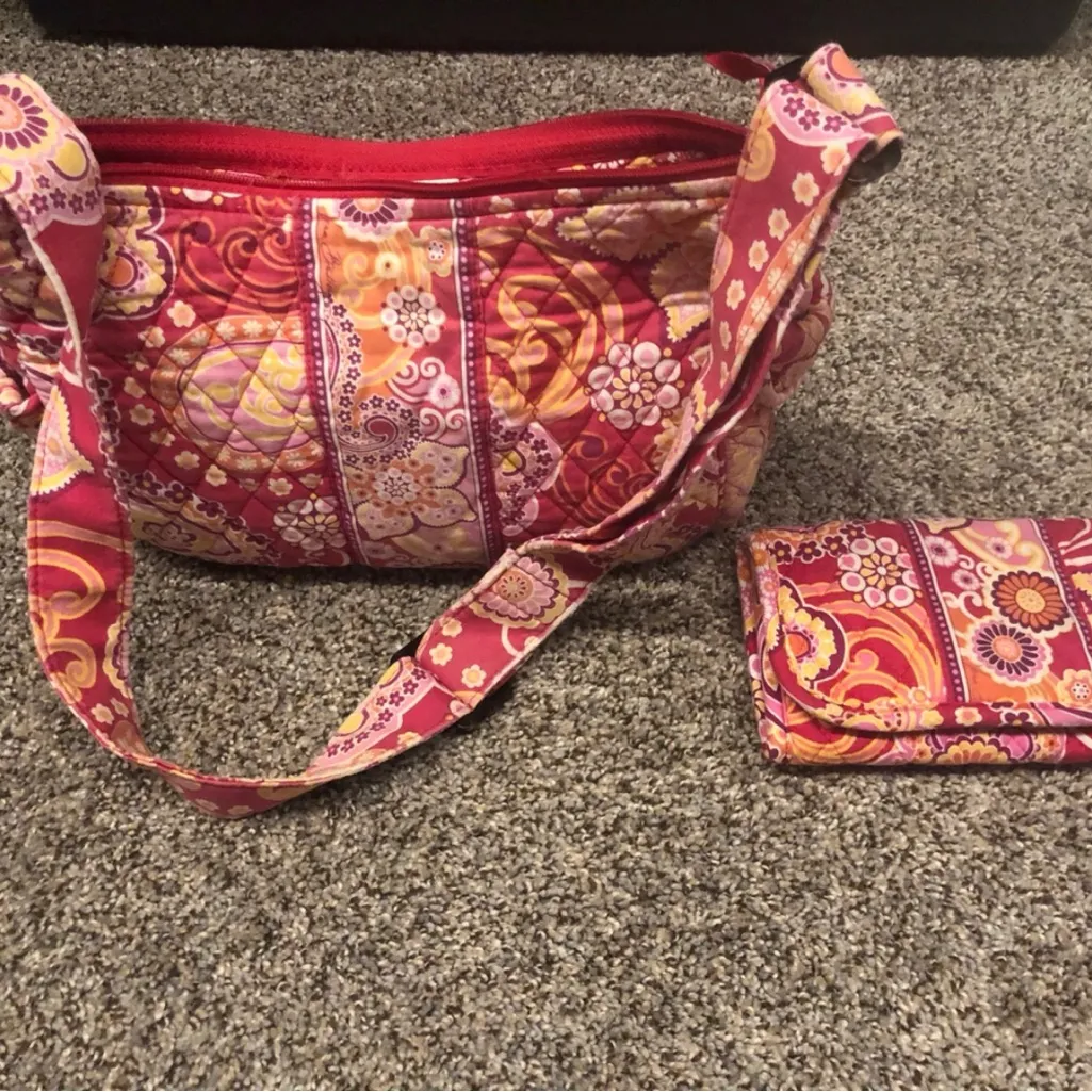 Vera Bradley Crossbody Bag wIth Wallet Pattern Raspberry Fizz Pink - Image 3