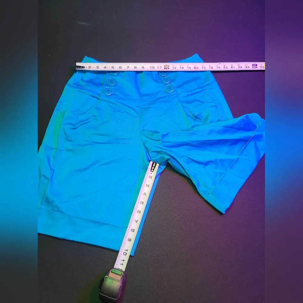 Ashley Stewart Women Solid Blue Cotton Mid Rise Buttons Front Casual Shorts 18W - Image 10