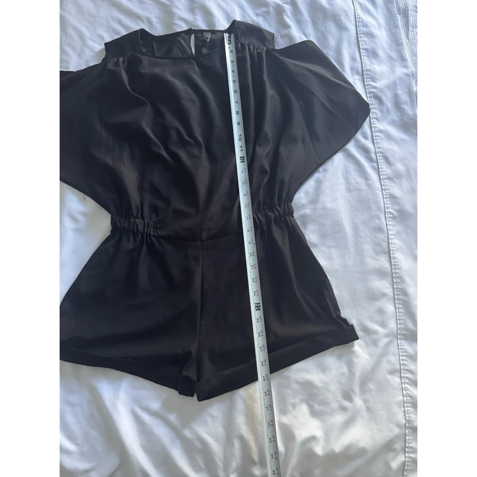 Poof Couture Black Romper Bat Witchy Cuffed Shorts Cold Shoulder Large - Image 3