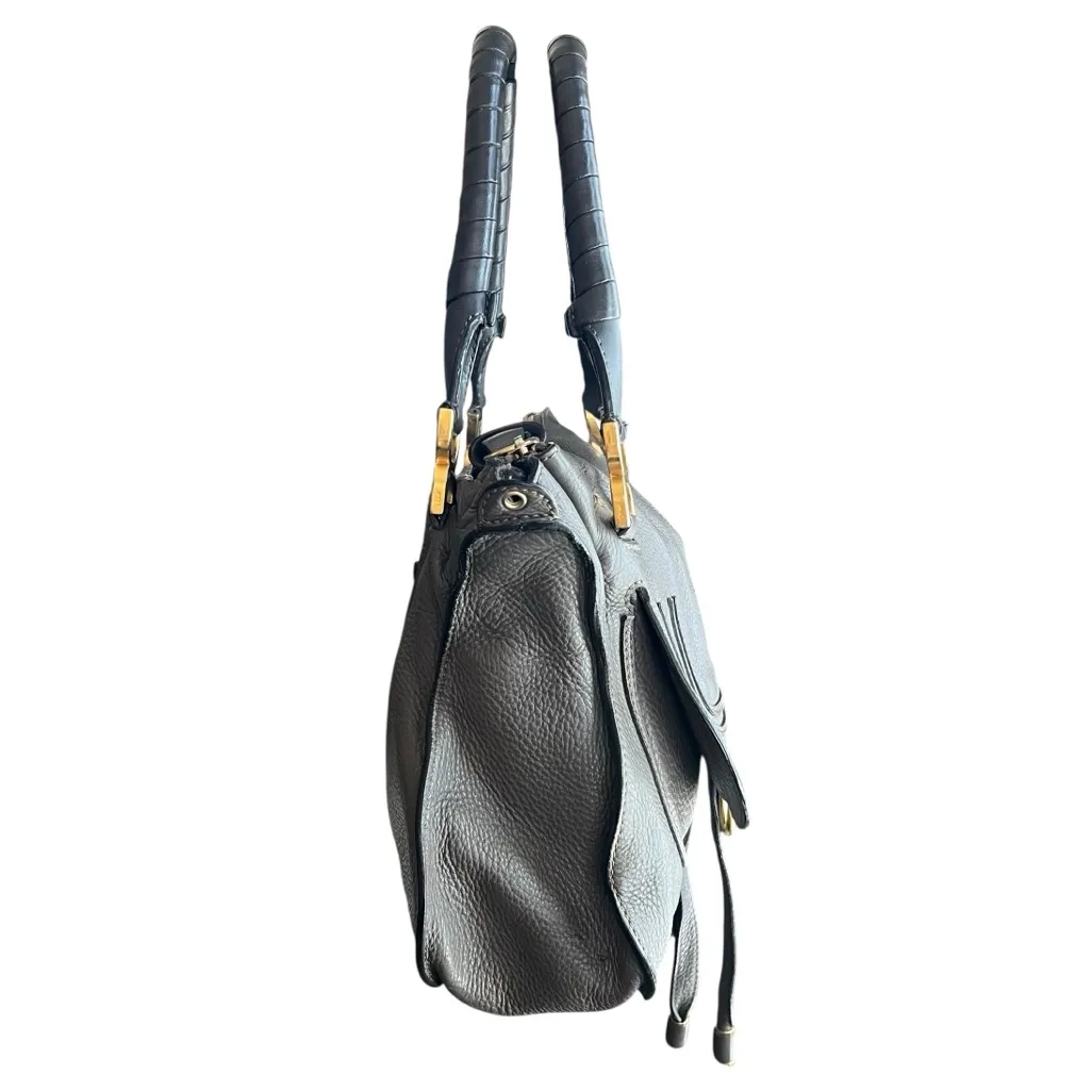 Chloe Marcie Bag Medium Size Cashmere Gray Leather Top Handle Handbag Purse - Image 7