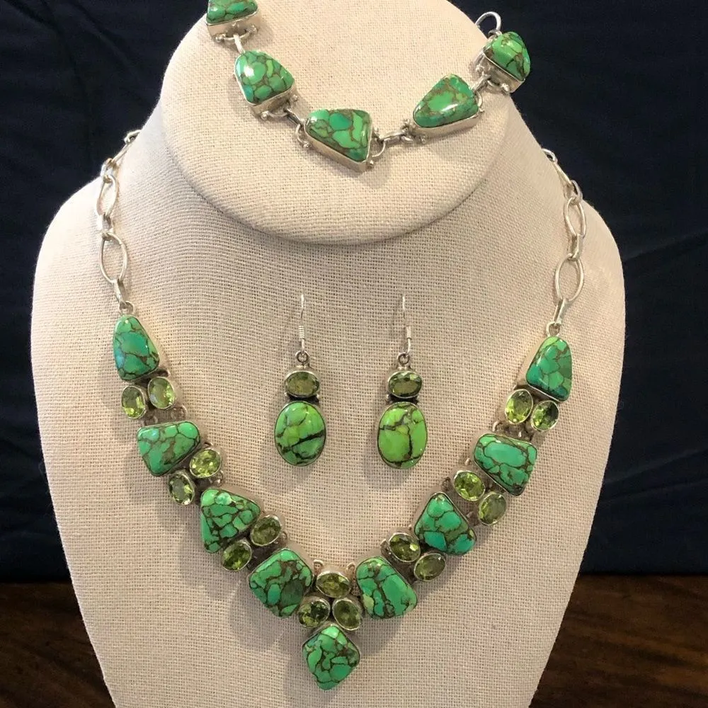 Mohave Lime Green Copper Infused Turquoise Peridot Sterling Silver Drop Earrings - Image 16