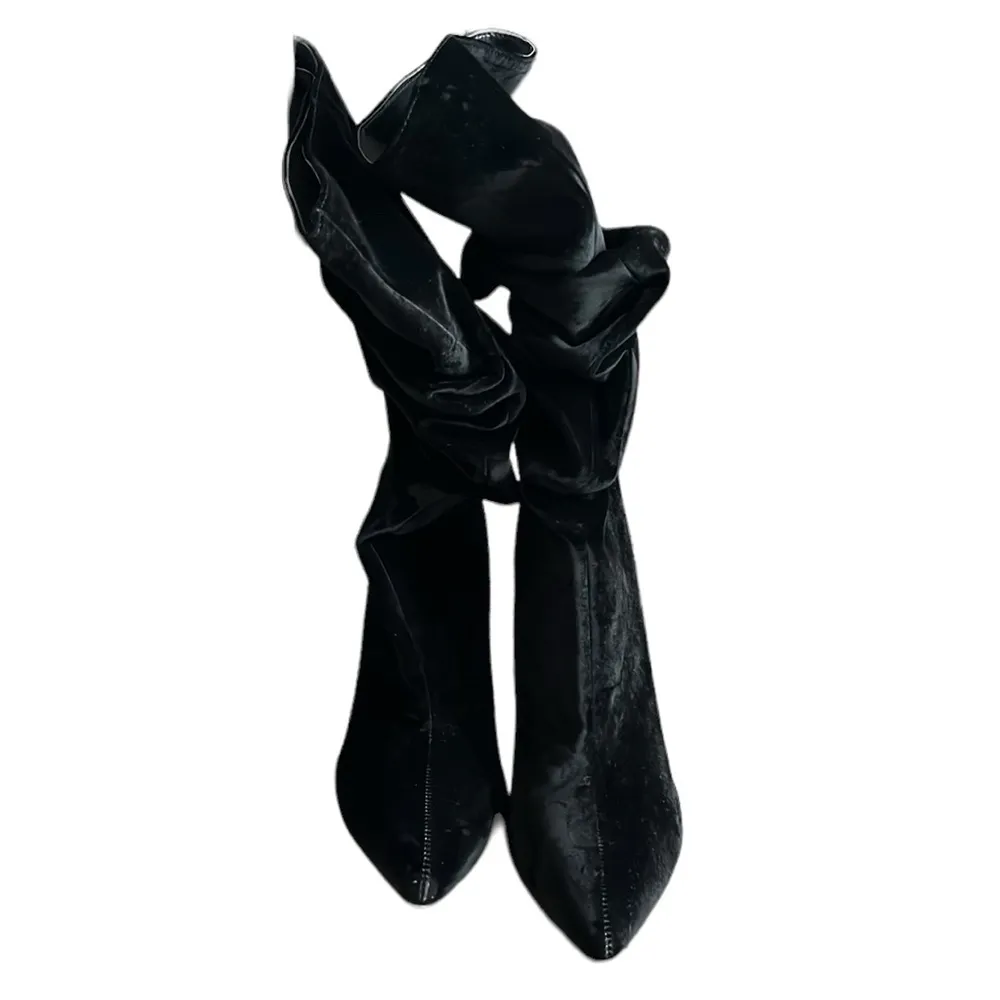 Shoe Republic LA Velvet Mid-Calf Boots Party Block Heels Fashion Pointed Toe - Image 9