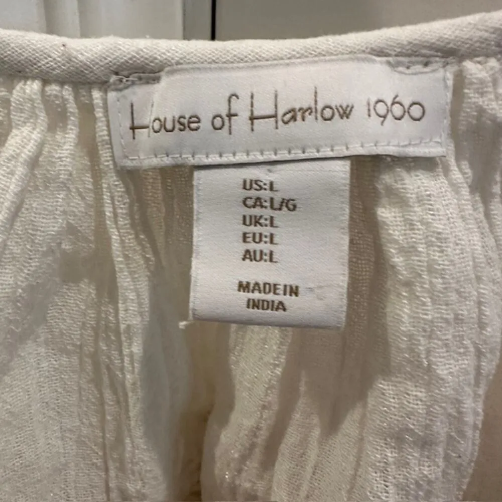 House Of Harlow 1960 Ivory Embroidered Floral Blouse Size: L Size L - Image 5
