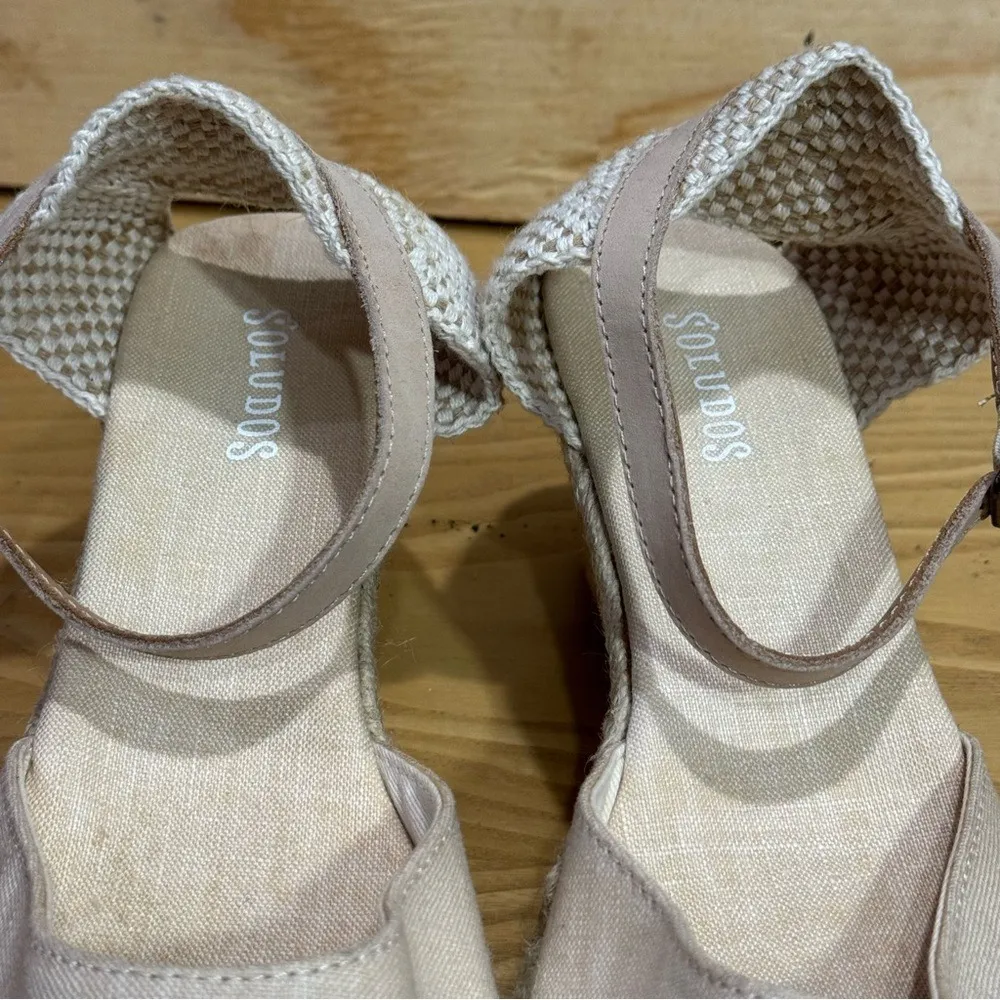 Soludos Espadrille Wedge Sandals Tan Canvas Peep Toe Ankle Strap Women Size 8.5 - Image 6