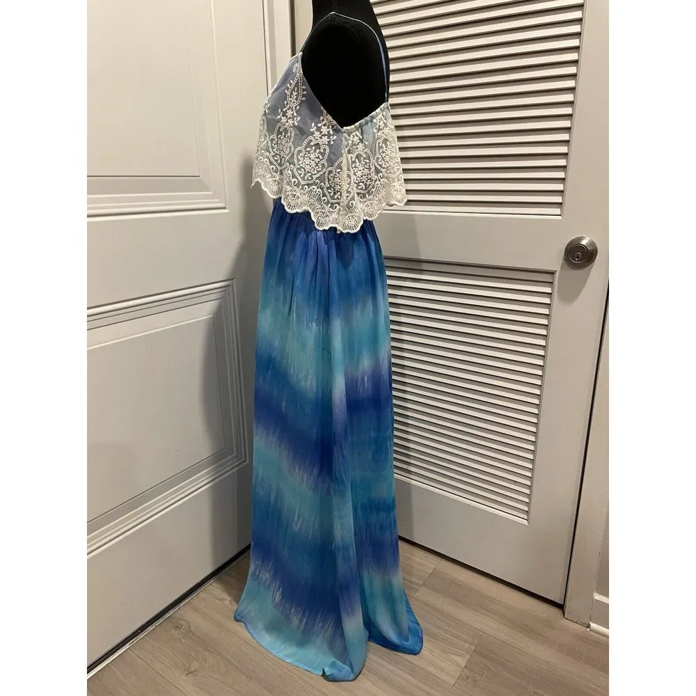 TCEC Tie Dye & Lace Spaghetti Strap Maxi Dress • Sz Large • Elegant with Comfort - Image 4