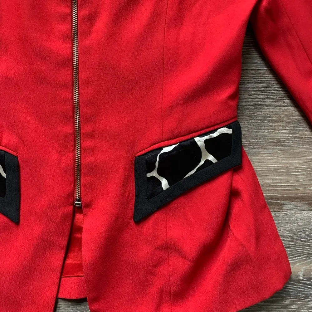 Corey B. New York Red Silk Trimmed Zip Up Blazer 8 - Image 2