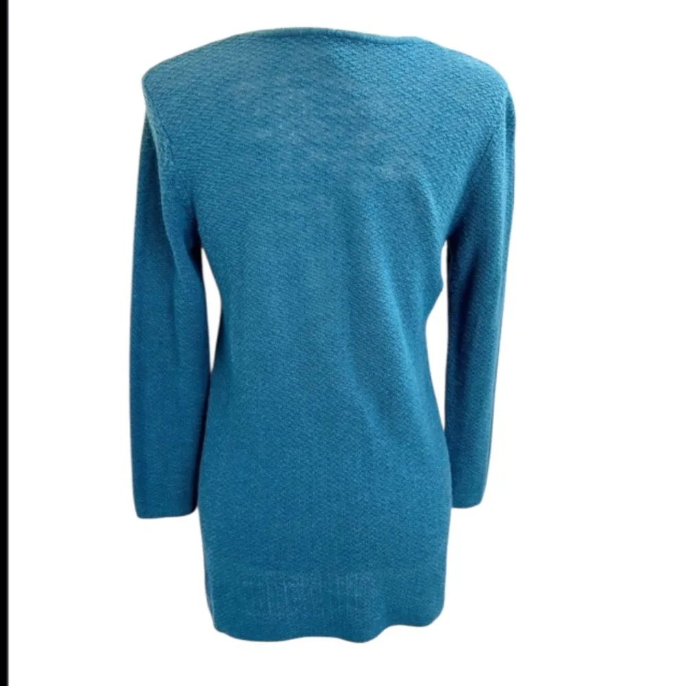 Eileen Fisher Peacock Blue Organic Linen & Cotton V-Neck Sweater Size small - Image 2