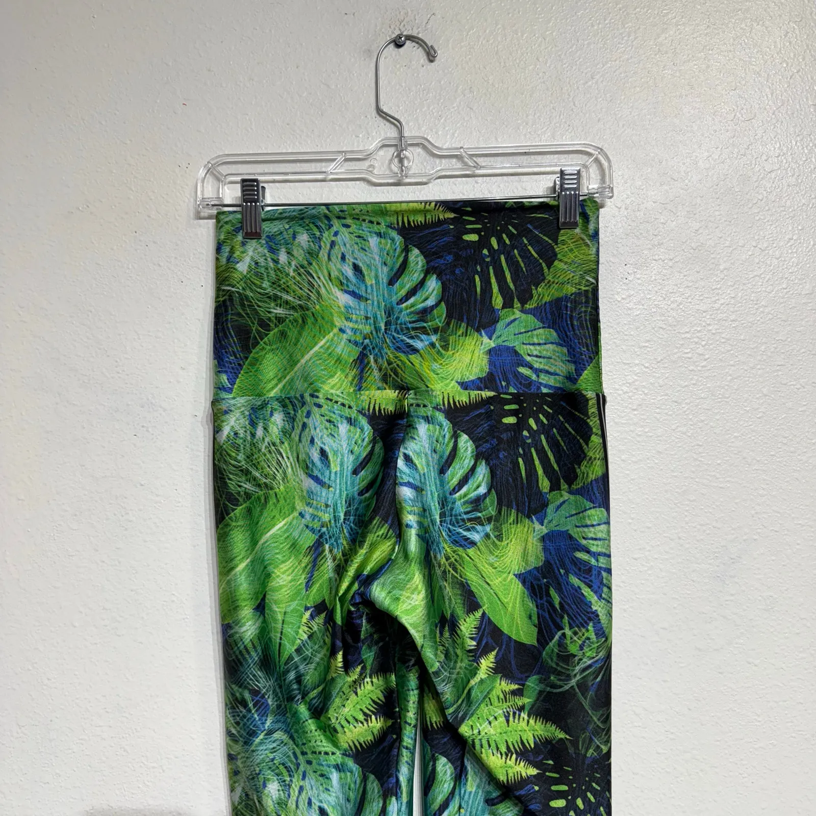 Emily Hsu Green Tropical Palm High Waist Leggings Sz L Size L - Image 4