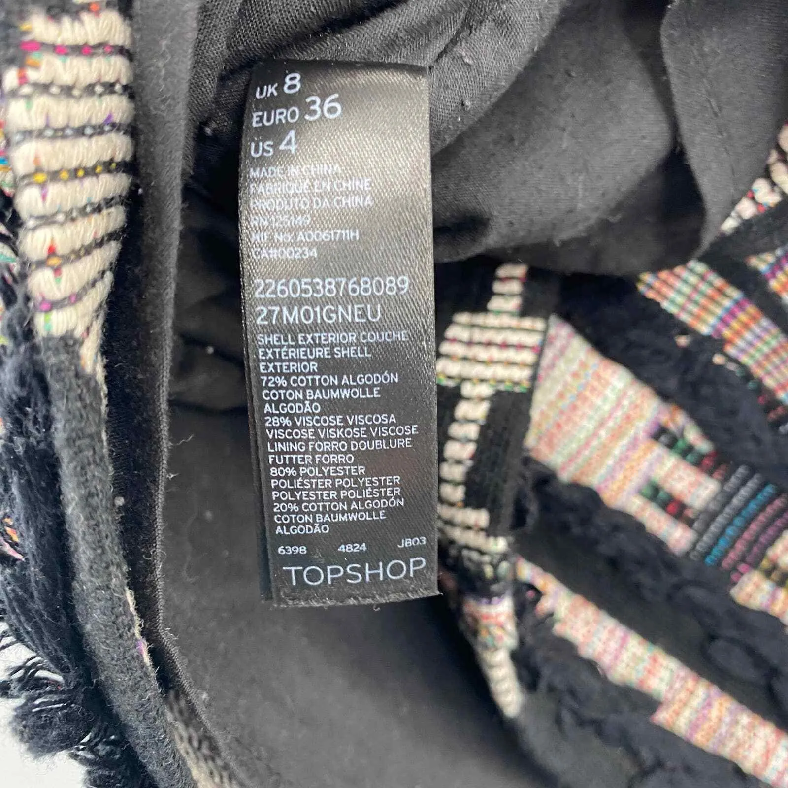 TOPSHOP Skirt Womens 4 Black Pink Cotton Viscose Aztec Print Fringe Lined - Image 7