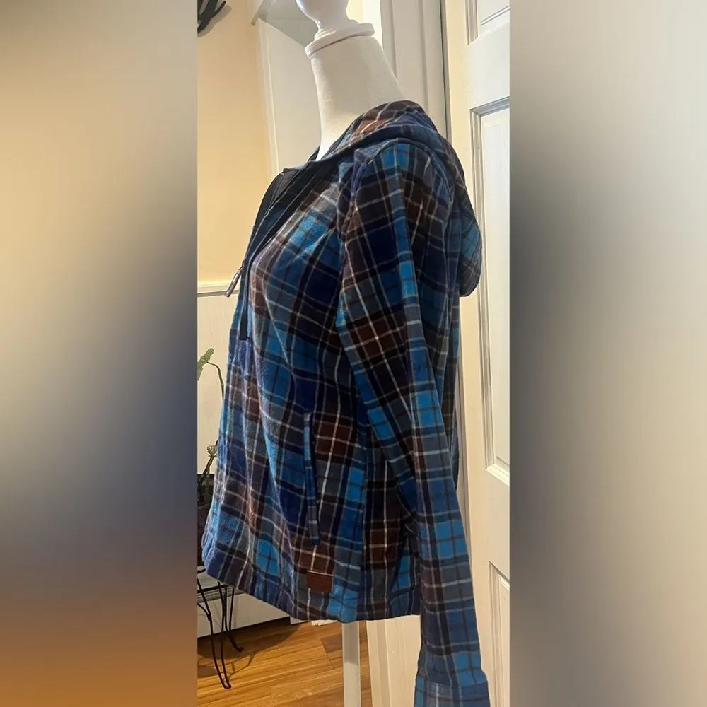 L.L.Bean blue flannel zip up jacket with hoodie Size XS Blue and Brown - Image 7