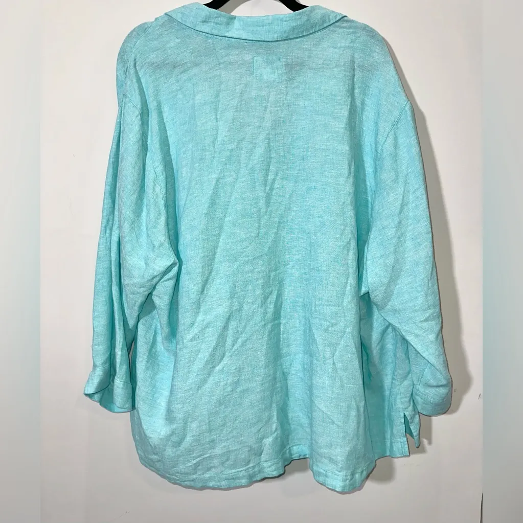 NWT SIGRID OLSEN Teal Linen Blend Top - 3X - Image 2