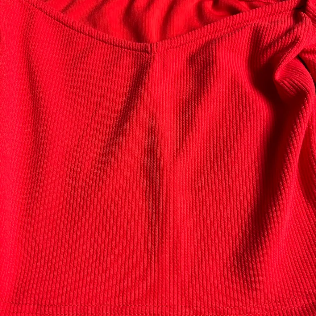 Red Square Neck Long Sleeve Ribbed T - Image 4