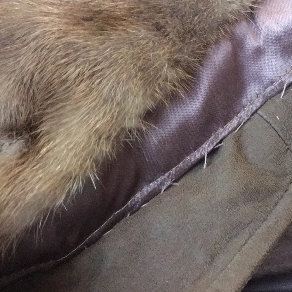 Vintage Leather & Mink Collar Coat Nubuck Leather Size M - Image 8