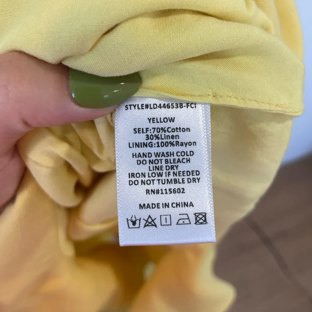 Altar'd State Butter Yellow cotton mini Dress sz Small. Keyhole - Image 5