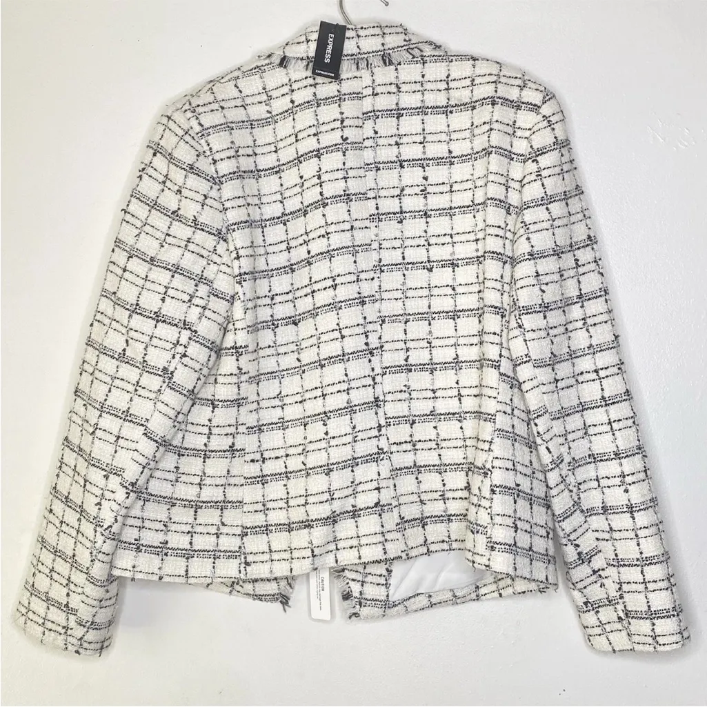 Express Black/white Plaid Tweed Cropped One Button Blazer Size Xlarge NWT - Image 2