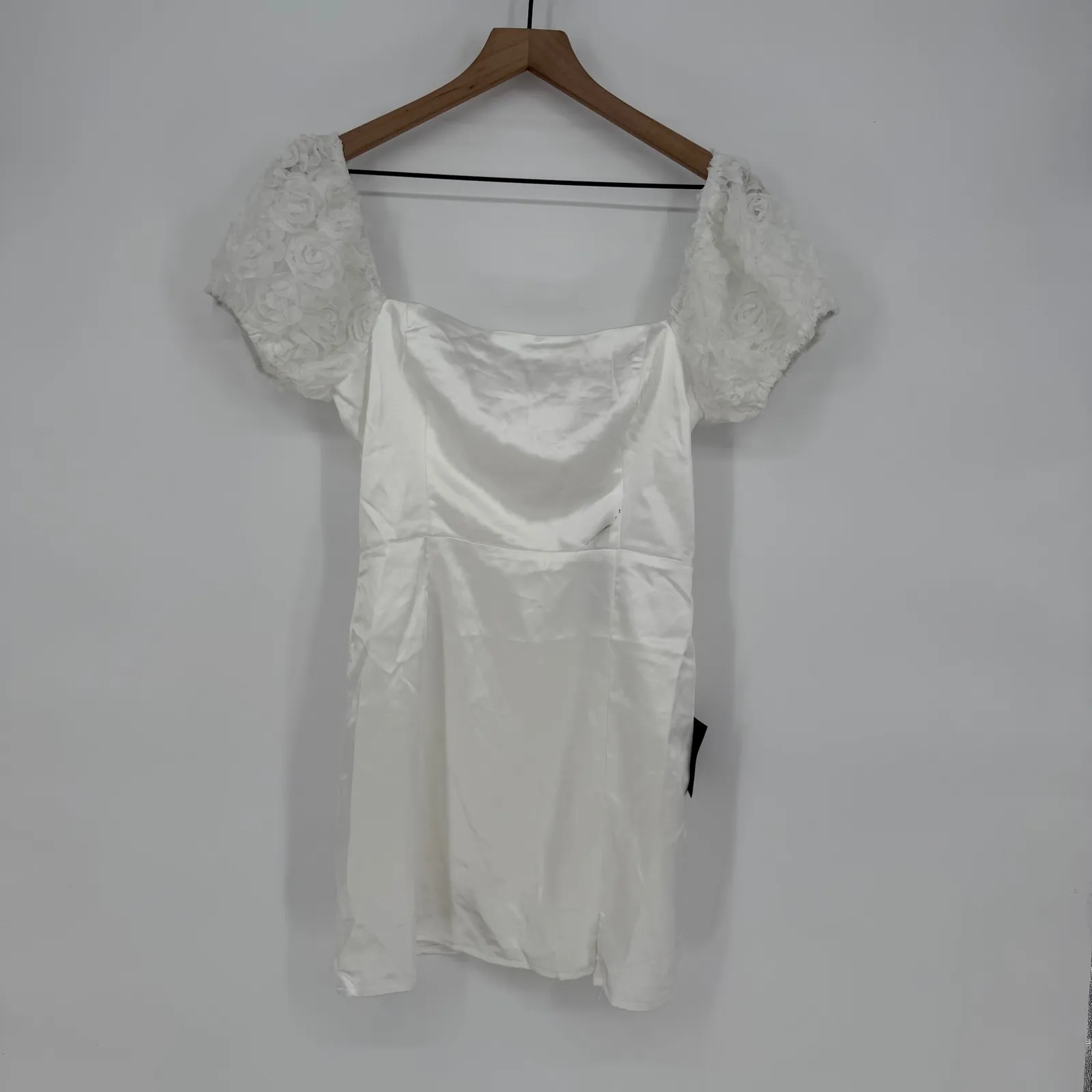 Lulus Precious Enchantment White Satin Floral Puff Sleeve Mini Dress Size S - Image 3