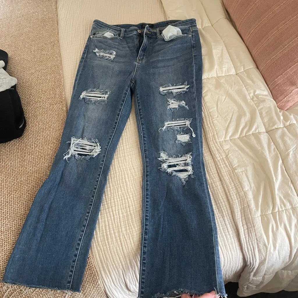 Judy Blue high waisted distressed boot cut Jeans woman’s 32 western cowgirl - Image 2