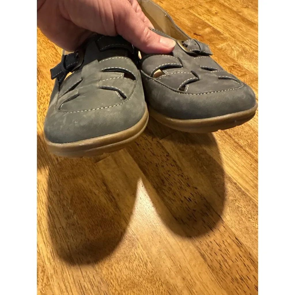 SOFTSPOTS Mary Jane Woven Suede Flats Buckle Blue Cushioned Comfort Size 8.5WW - Image 5
