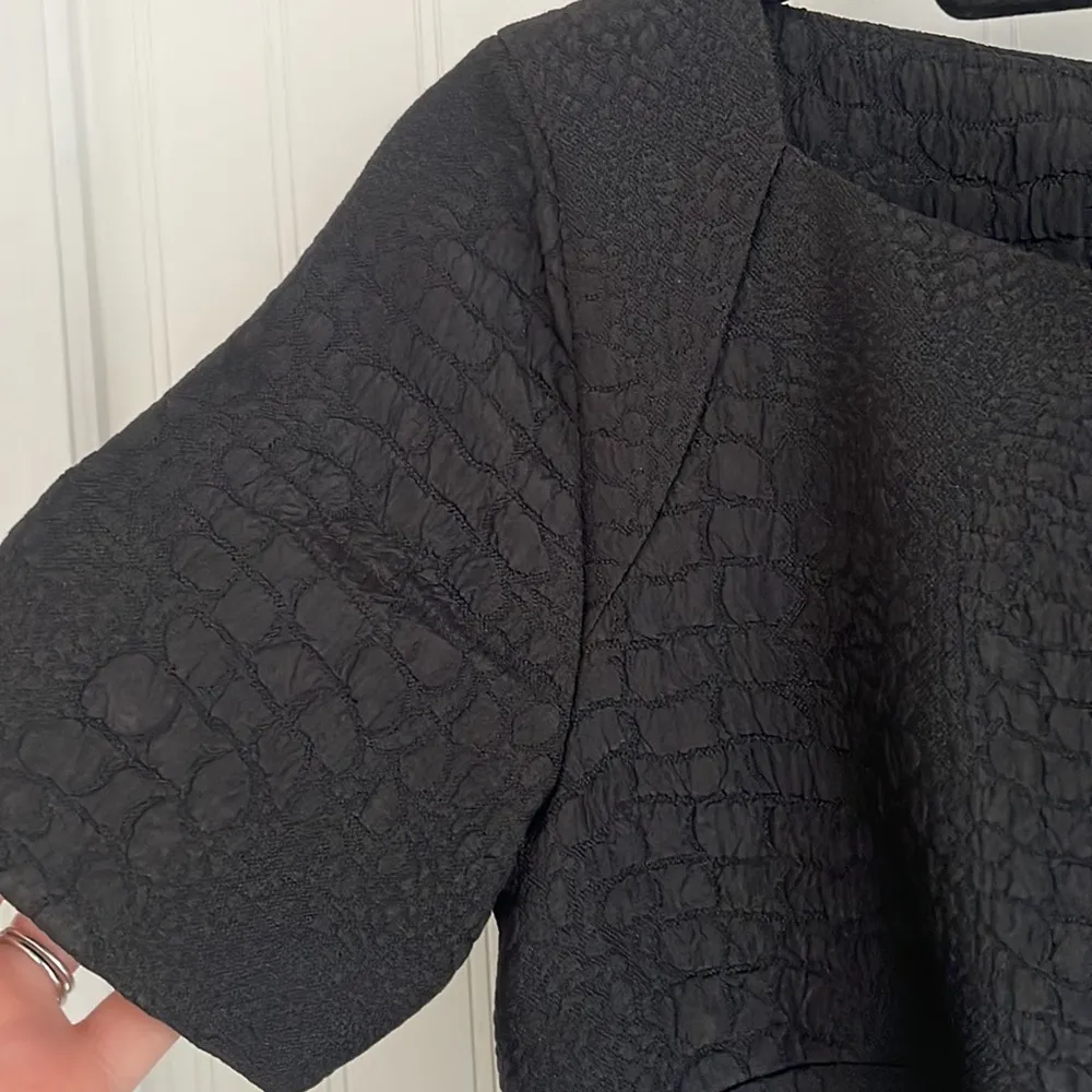 Black Boatneck Pleated Dress Short Sleeves Crocodile Print 0 - Image 4