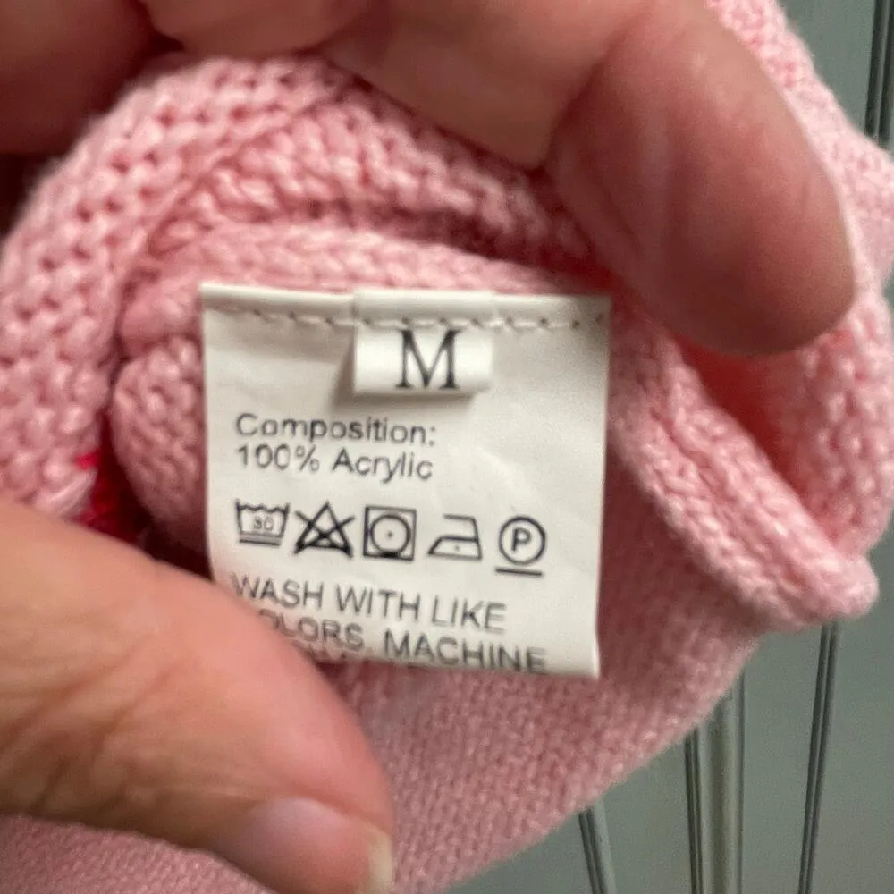 Strawberry Pink Acrylic Cropped Sleeveless Sweater Sz Medium Milkshake Pink Red - Image 3