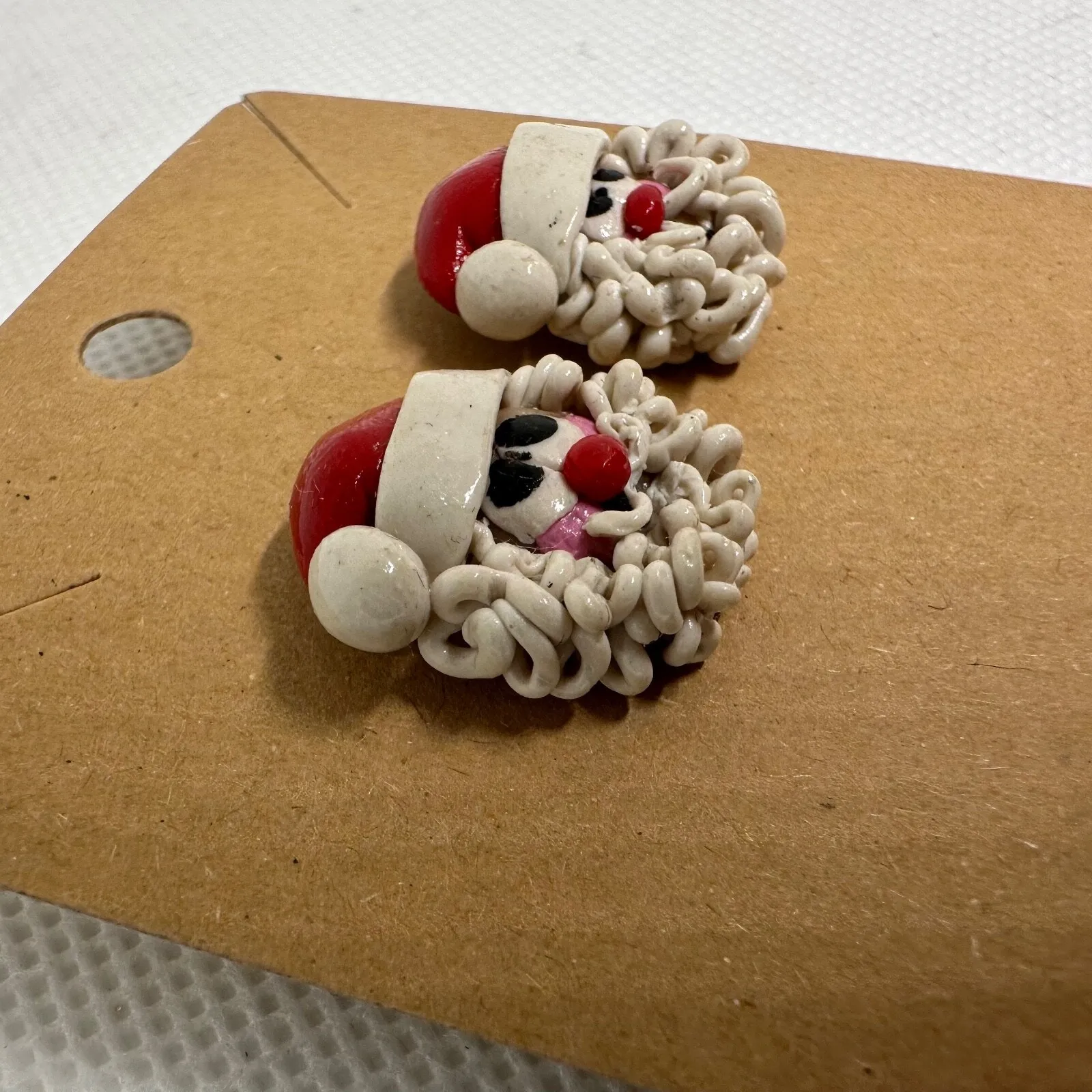 Santa Claus Vintage Painted Clay Christmas Holiday Jolly Earring Studs Red - Image 2