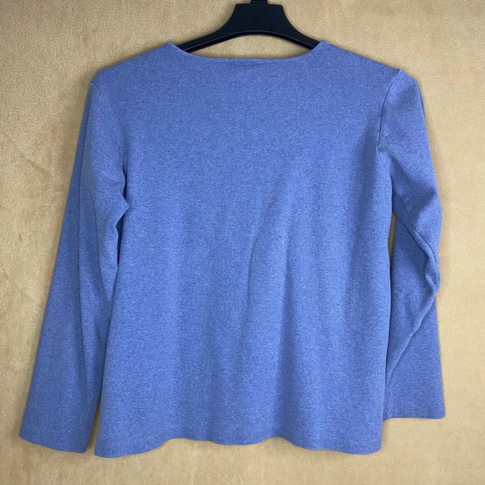 Talbots Womens Blouse Medium Blue V-Neck Long Sleeve Cotton Spandex Casual Top M - Image 3