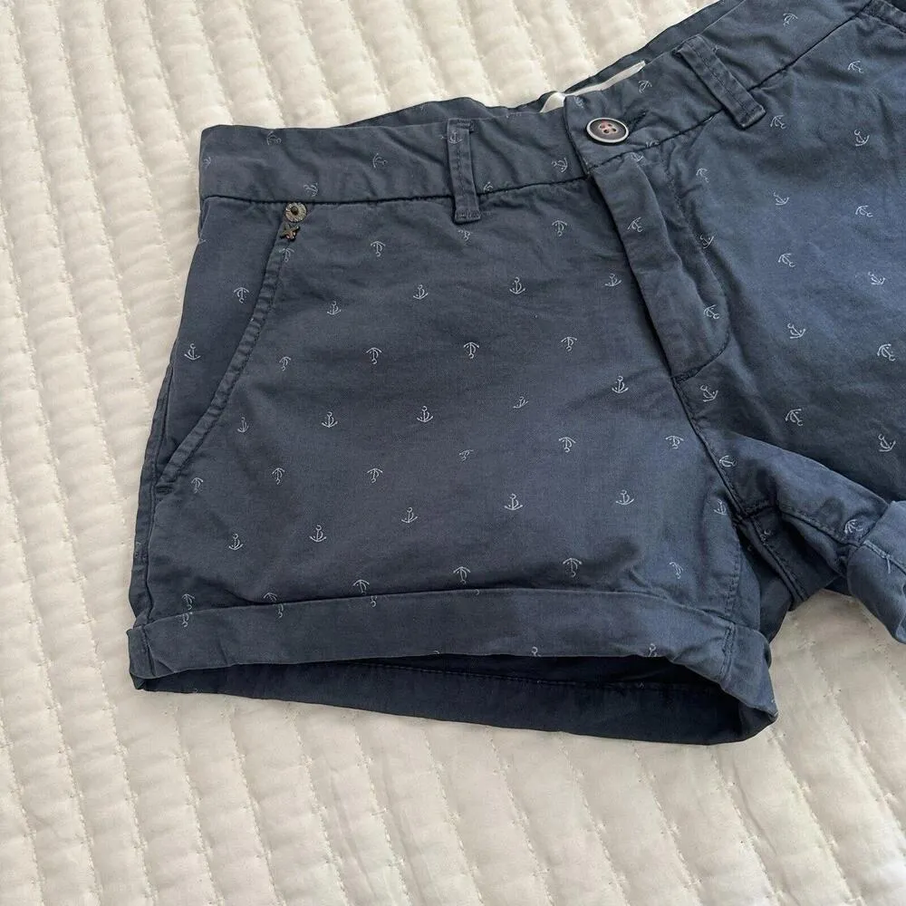Surf style Resort Blue Ship Anchor Print Casual Shorts Sz S Small Cotton Blend - Image 2