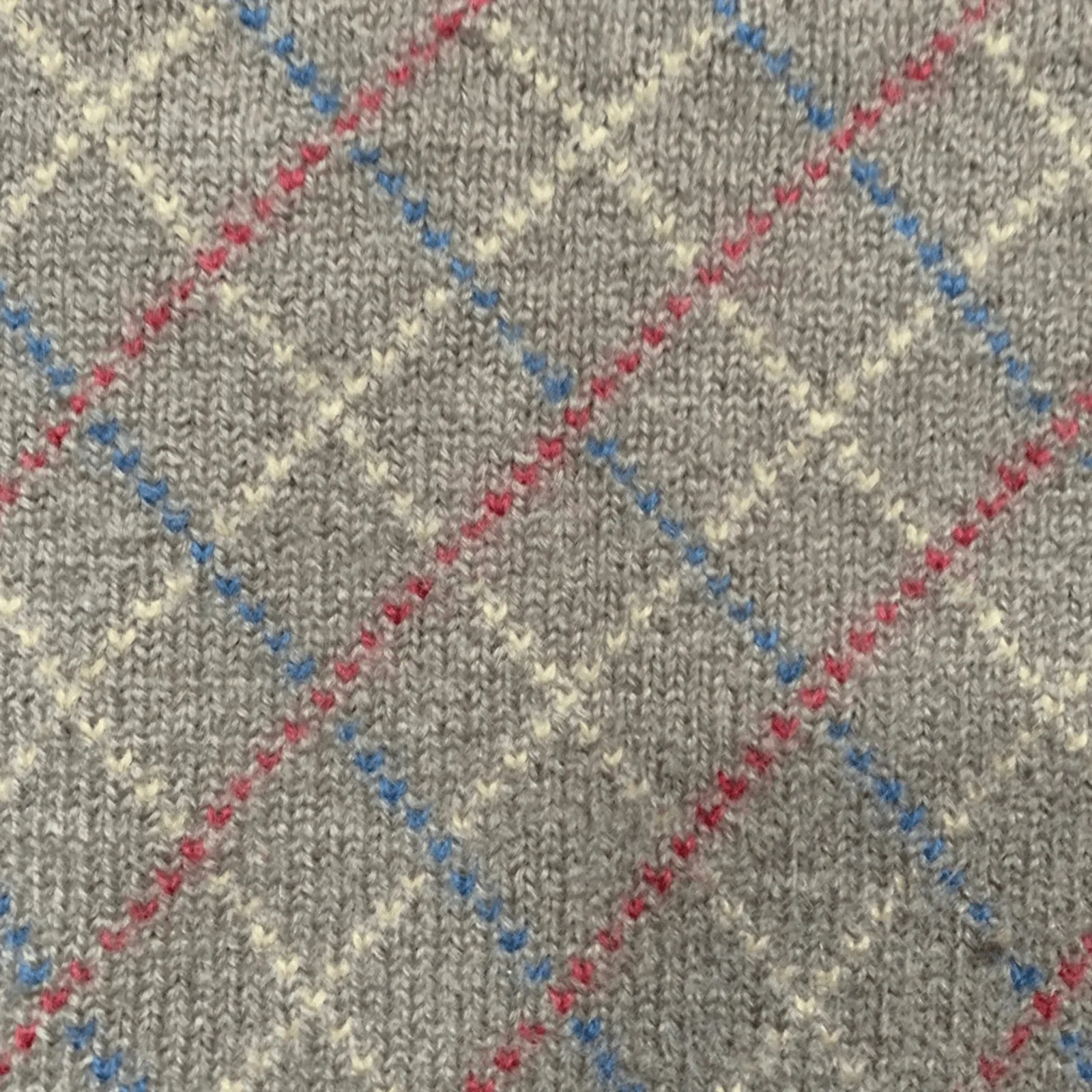 Vintage 80s Bill Blass Gray Beige Wool Argyle Sweater Preppy Academia Collegiate Size M - Image 2